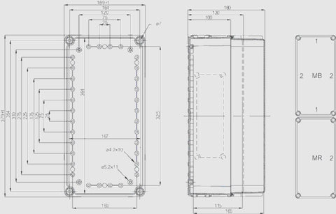 Cuvă din policarbonat cu flanşe preştanţate, 380x190x100mm
