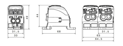 Main branch terminal, 1-pole, 160A, 1x25 + 3x16 +  3x10mm²