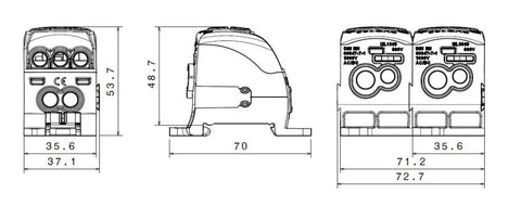 Main branch terminal, 1-pole, 210A, 1x35 + 2x25 +  4x16mm²