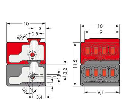Clemă de conexiune bus KNX 2p gri/roşu