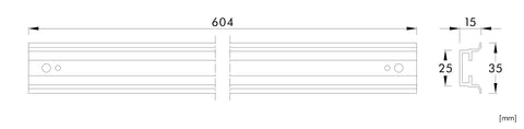 Aluminium H/C rail for 640mm Divided Front Plates, Wide 5