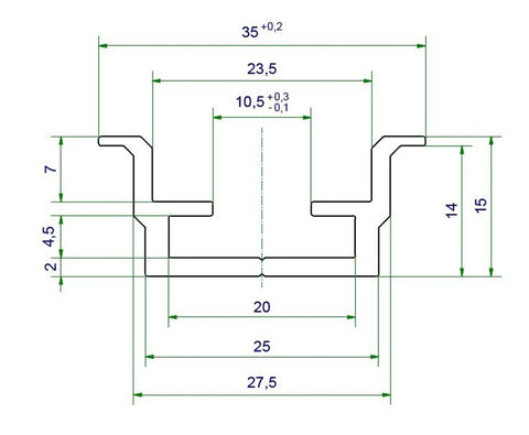 Șină din aluminiu N157, 2000x35x15mm (LxÎxA)