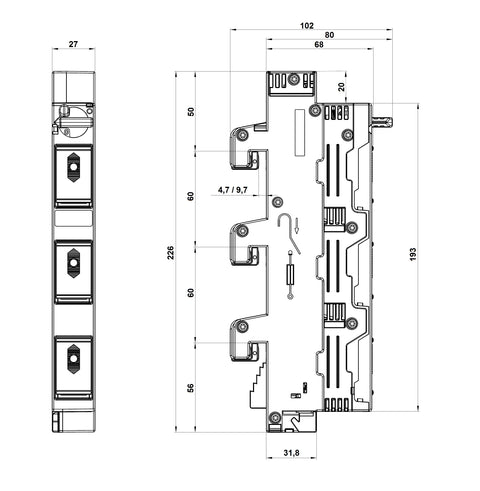 Separator pentru D02, TYTAN R, 3 poli, 50A complet