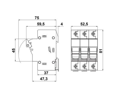 Separator modular pentru portfuzibile 10x38 3p 32A cu LED
