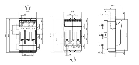Separator mărime 00, 3poli, 160A, M8