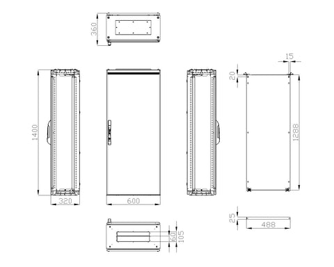 Dulap compact cu o uşă, 1400x600x300mm, RAL 7035 IP65