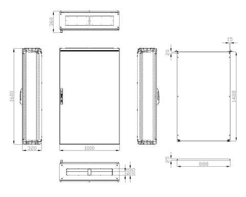 Dulap compact cu o uşă, 1600x1000x300mm, RAL 7035 IP65