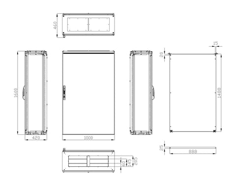 Dulap compact cu o uşă, 1600x1000x400mm, RAL 7035 IP65