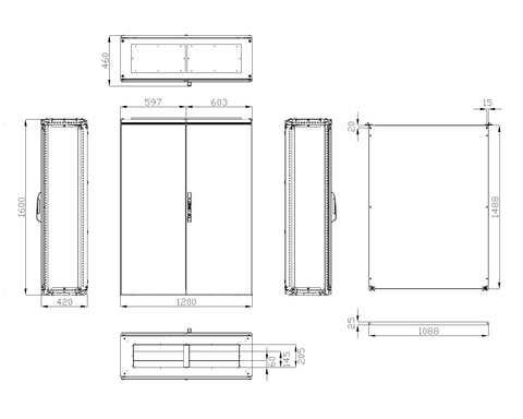 Dulap compact cu două uşi, 1600x1200x400mm, RAL 7035 IP54