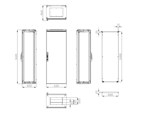 Dulap compact cu o uşă, 1600x600x400mm, RAL 7035 IP65