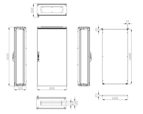 Dulap compact cu o uşă, 1600x800x300mm, RAL 7035 IP65