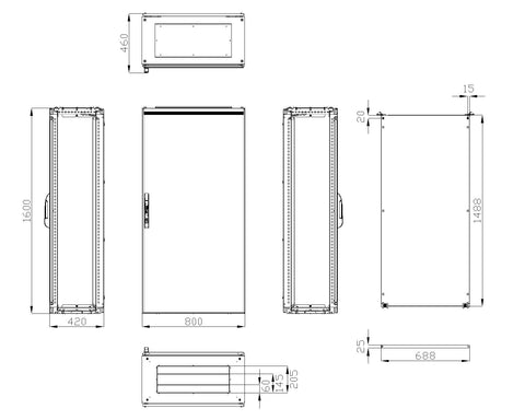 Dulap compact cu o uşă, 1600x800x400mm, RAL 7035 IP65