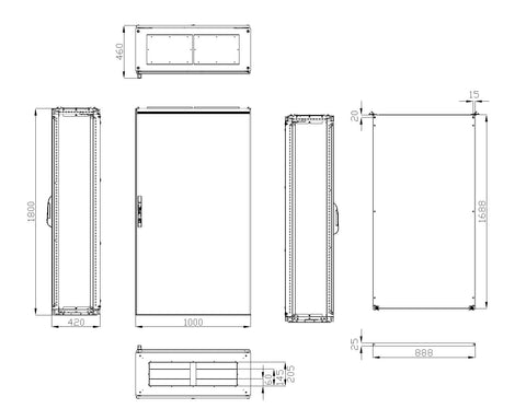 Dulap compact cu o uşă, 1800x1000x400mm, RAL 7035 IP65