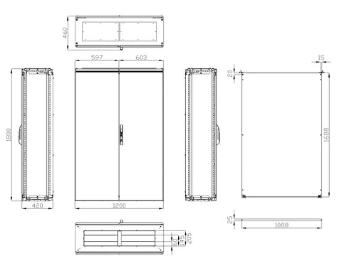 Dulap compact cu două uşi, 1800x1200x400mm, RAL 7035 IP54