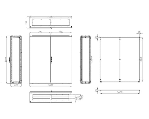 Dulap compact cu două uşi, 1800x1600x400mm, RAL 7035 IP54