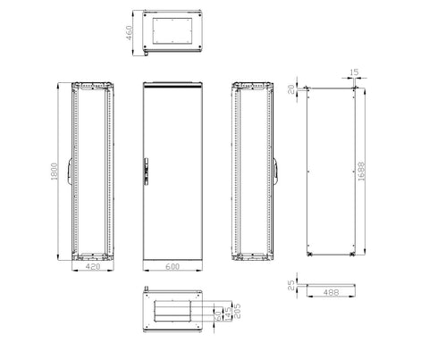 Dulap compact cu o uşă, 1800x600x400mm, RAL 7035 IP65