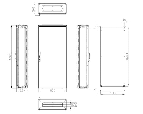 Dulap compact cu o uşă, 1800x800x300mm, RAL 7035 IP65