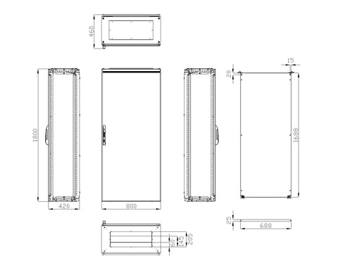 Dulap compact cu o uşă, 1800x800x400mm, RAL 7035 IP65