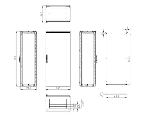 Dulap compact cu o uşă, 1800x800x500mm, RAL 7035 IP65