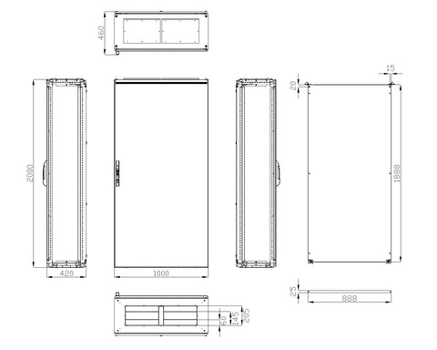 Dulap compact cu o uşă, 2000x1000x400mm, RAL 7035 IP65