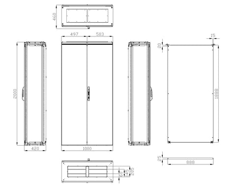 Dulap compact cu două uşi, 2000x1000x400mm, RAL 7035 IP54