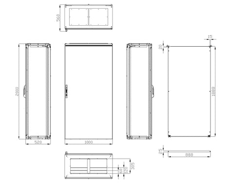 Dulap compact cu o usă, 2000x1000x500mm, RAL 7035 IP65