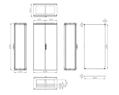 Dulap compact cu două uşi, 2000x1000x500mm, RAL 7035 IP54