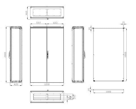 Dulap compact cu două uşi, 2000x1200x400mm, RAL 7035 IP54