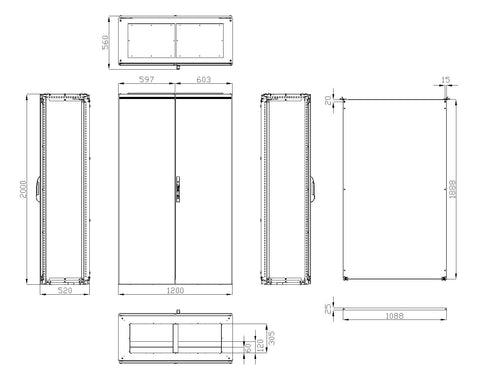 Dulap compact cu două uşi, 2000x1200x500mm, RAL 7035 IP54