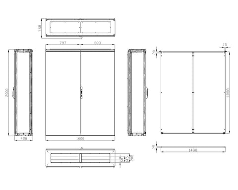 Dulap compact cu două uşi, 2000x1600x400mm, RAL 7035 IP54