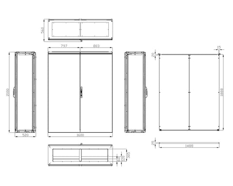 Dulap compact cu două uşi, 2000x1600x500mm, RAL 7035 IP54