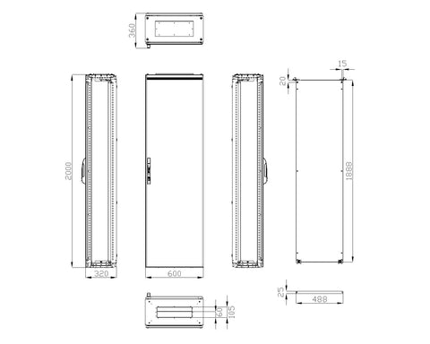 Dulap compact cu o uşă, 2000x600x300mm, RAL 7035 IP65