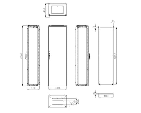 Dulap compact cu o uşă, 2000x600x400mm, RAL 7035 IP65