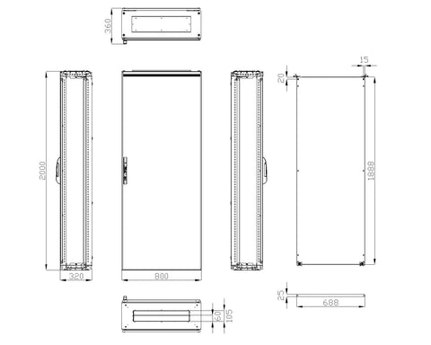 Dulap compact cu o uşă, 2000x800x300mm, RAL 7035 IP65