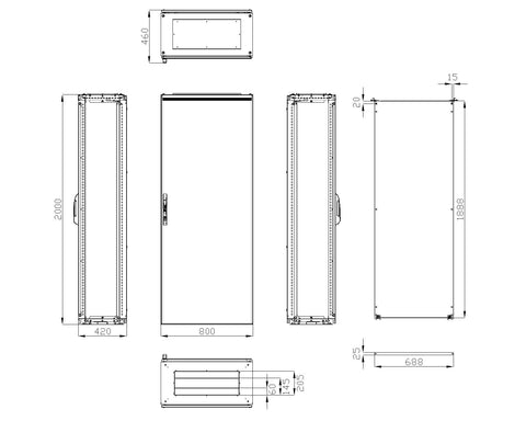 Dulap compact cu o uşă, 2000x800x400mm, RAL 7035 IP65