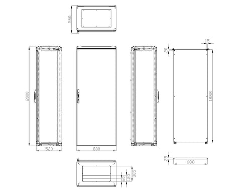 Dulap compact cu o uşă, 2000x800x500mm, RAL 7035 IP65