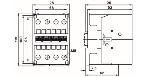 Contactor 4-poli, 37kW/74A AC3, 130A AC1, 230VAC