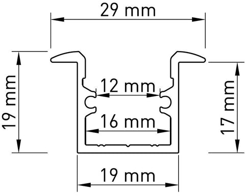 Profil aluminiu LBI, L-2000mm B-29mm H-19mm