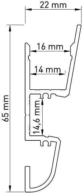 Profil aluminiu LBV, L-2000mm B-22mm H-65mm