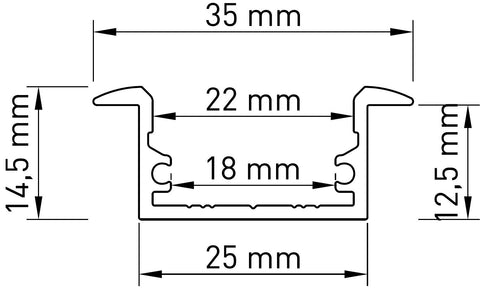 Profil aluminiu TBU, L-2000mm B-25mm H-14,5mm