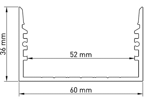 Profil aluminiu SLA, L-2000mm B-60mm H-36mm