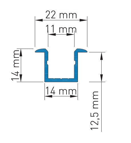 Profil aluminiu KLI,  L-2000mm W-14mm H-14mm