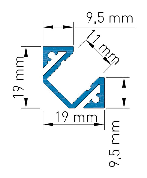 Aluminiumprofile KLE, L-2000mm B-19mm H-19mm