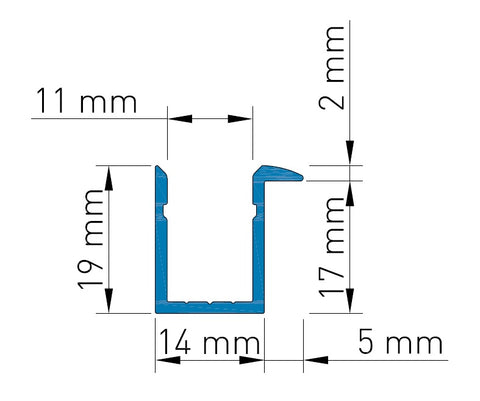Aluminiumprofile KLT, L-2000mm B-19mm H-19mm