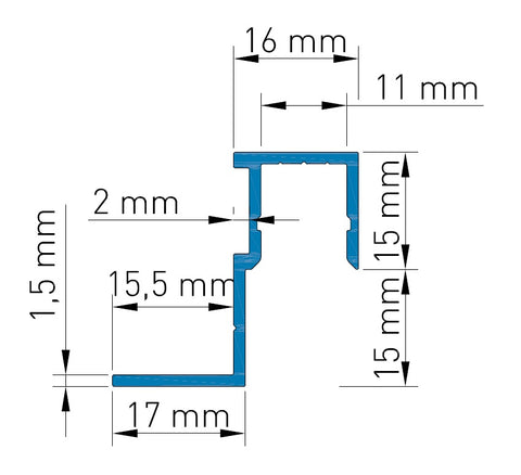 Aluminiumprofile KLP, L-2000mm B-31mm H-30mm