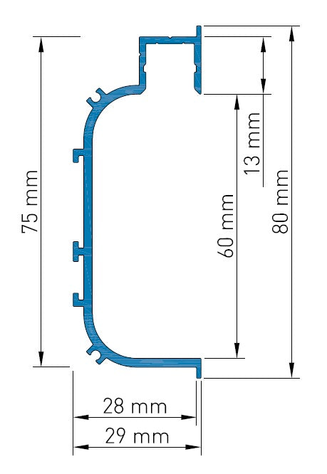 Aluminiumprofile KLC, L-2000mm B-29mm H-80mm