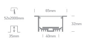 Alu Recessed Profile ptr.40mm Strips+Opal capac 2m