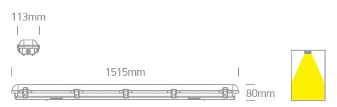 Dewy 2 LED 70W 4000K 5600lm 230V IP65 L=1515mm PC/PC gri