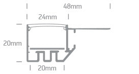 Profil alu fără garnitură +capac opal PC pt benzi de 20mm 2m