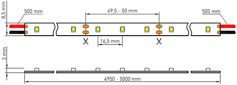 LED Flexstrip 24 UWW IP43, Ra90+,380lm/m, 5W/m L=5m, 12VDC
